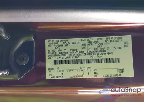 2015 Ford F-150 Xlt из США, поврежденный, VIN 1FTEX1EP2FFC12983